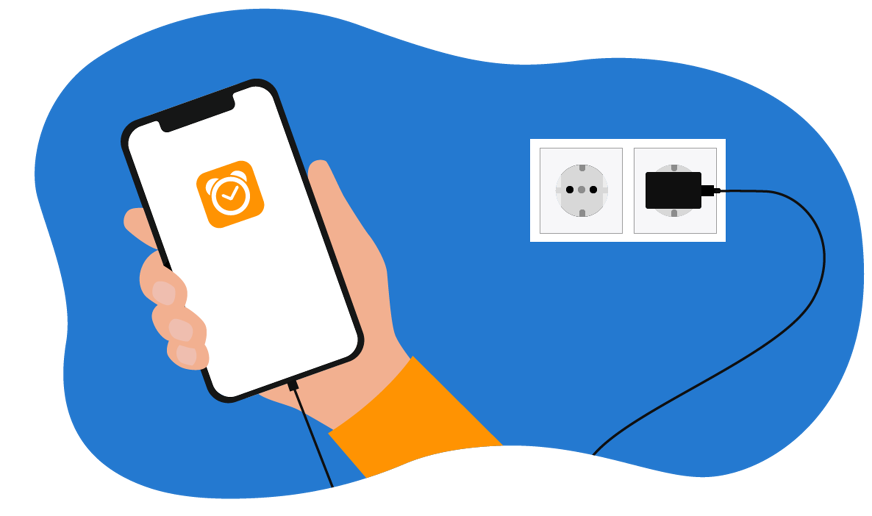 Smartphone an Steckdose angeschlossen